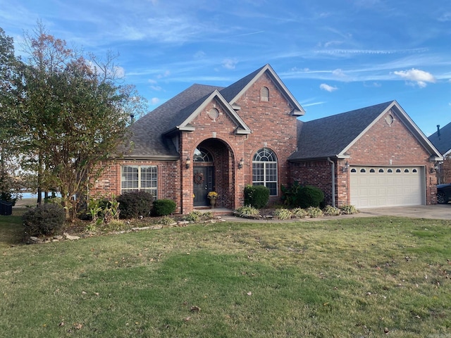 view of front property with a garage and a front yard