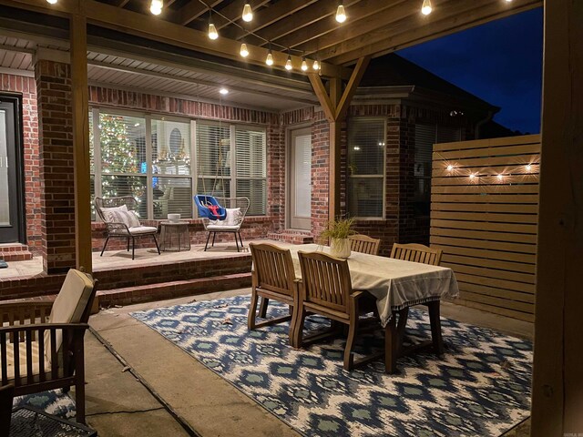 view of patio at night