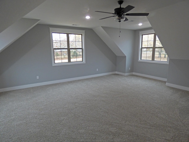 62 Highland Cove Dr, Highland, AR 72542 - bonus room featuring lofted ceiling, ceiling fan, baseboards, light colored carpet, and recessed lighting