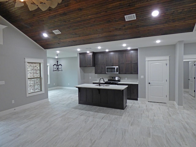 62 Highland Cove Dr, Highland, AR 72542 - kitchen with stainless steel appliances, wooden ceiling, a sink, recessed lighting, and light countertops