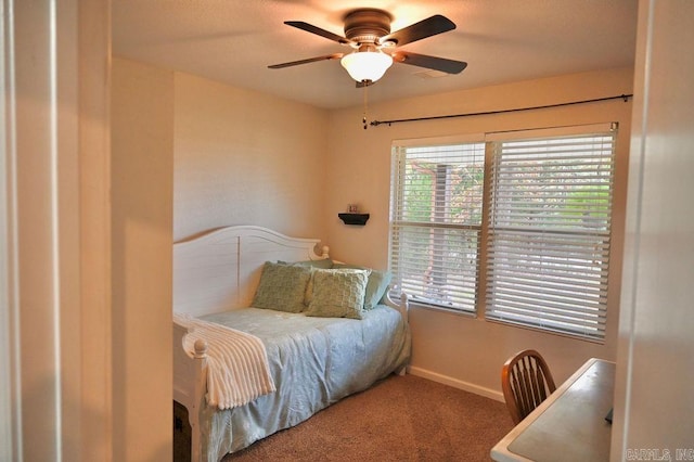 bedroom with carpet flooring and ceiling fan