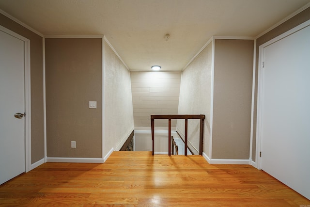 hall featuring hardwood / wood-style floors and ornamental molding