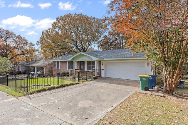 ranch-style house with a front yard and a garage