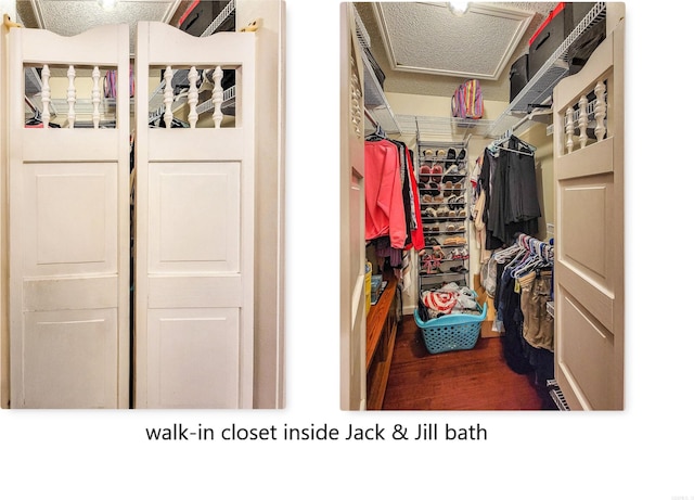 walk in closet featuring dark hardwood / wood-style flooring