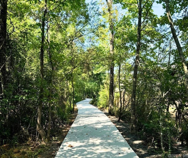 view of community with a forest view