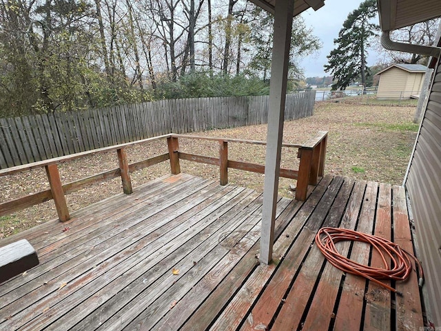 wooden deck with a fenced backyard