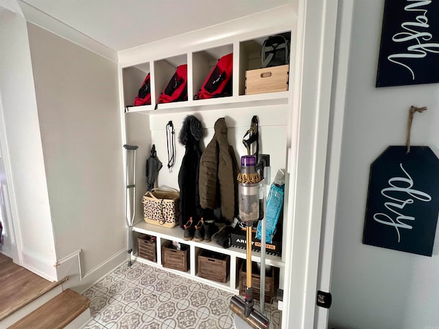 mudroom with ornamental molding