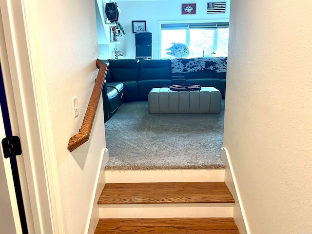 stairway featuring wood-type flooring