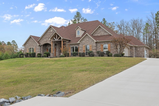 view of front of house with a garage and a front yard