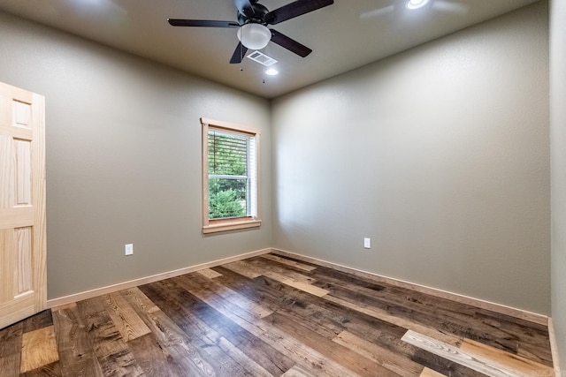 unfurnished room with hardwood / wood-style floors and ceiling fan