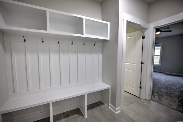 mudroom featuring ceiling fan