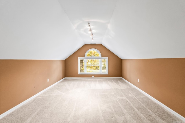 additional living space featuring carpet flooring and lofted ceiling