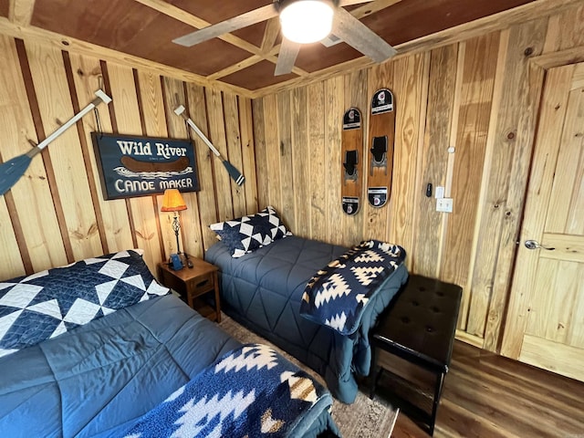 173 Henry Ln, Shirley, AR 72153 - bedroom featuring wooden walls, wood finished floors, and a ceiling fan