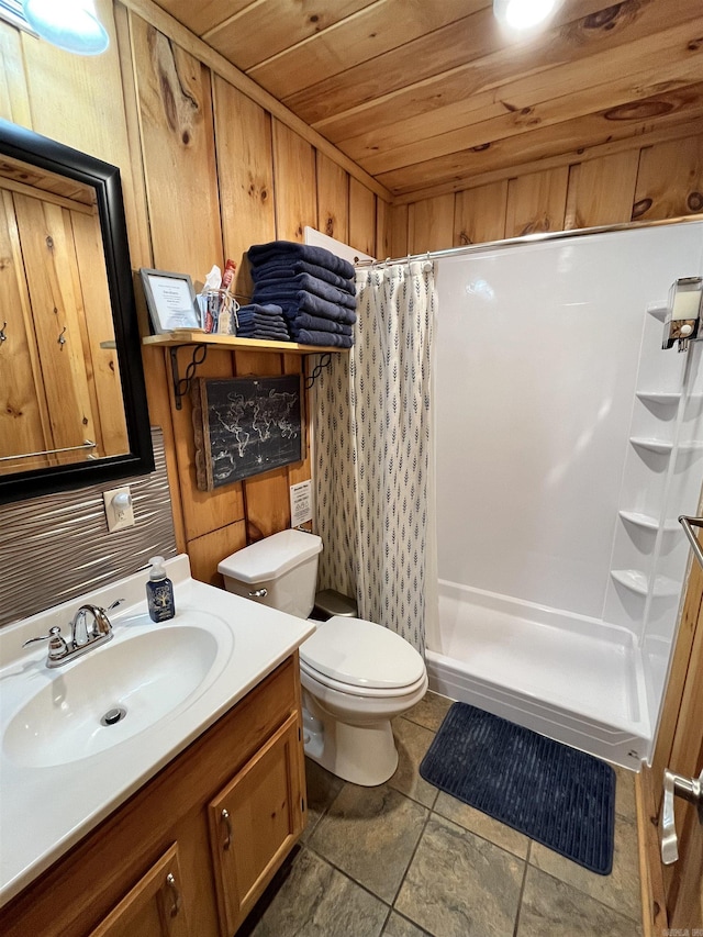 173 Henry Ln, Shirley, AR 72153 - full bath featuring toilet, wooden ceiling, vanity, and a shower stall