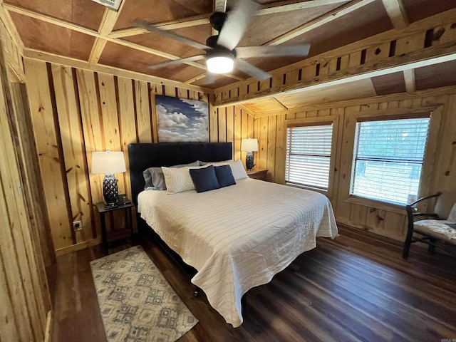 173 Henry Ln, Shirley, AR 72153 - bedroom with wood walls, wood finished floors, and a ceiling fan