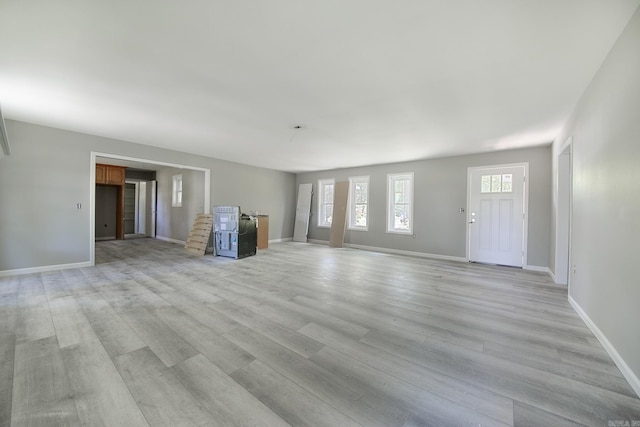 unfurnished living room with light hardwood / wood-style flooring