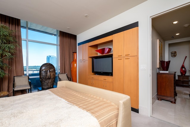 bedroom featuring a wall of windows and a closet