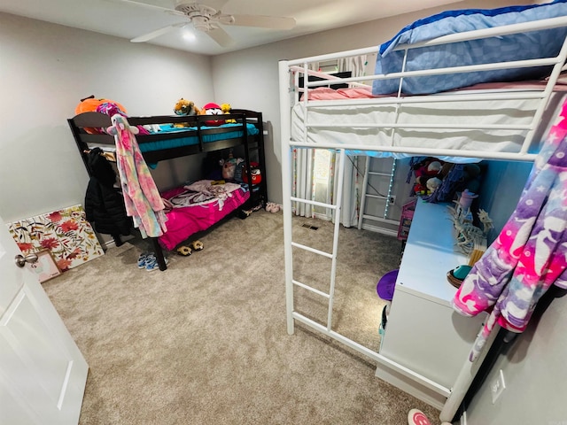 bedroom with carpet flooring and ceiling fan