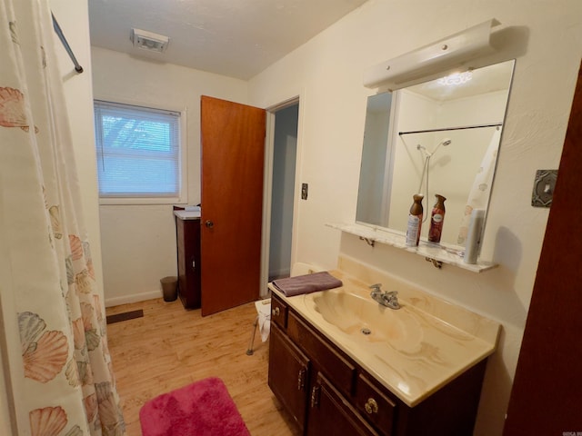 bathroom featuring hardwood / wood-style floors and vanity