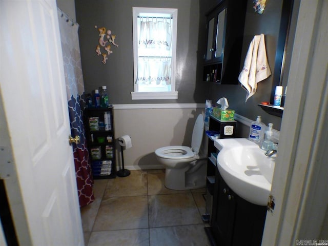 bathroom featuring tile patterned flooring, vanity, and toilet