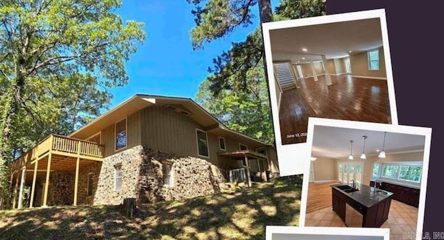 view of home's exterior featuring a deck and sink