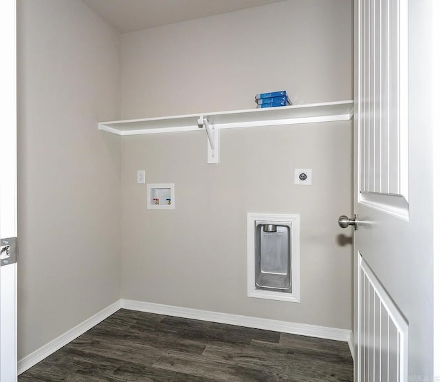 laundry room with hookup for an electric dryer, dark wood-type flooring, and washer hookup