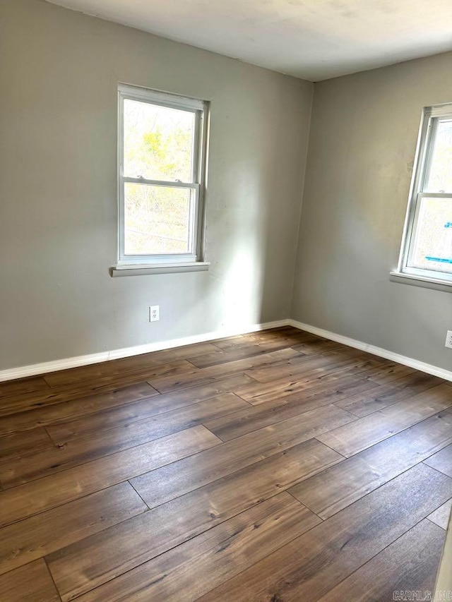 empty room with dark hardwood / wood-style floors and a wealth of natural light