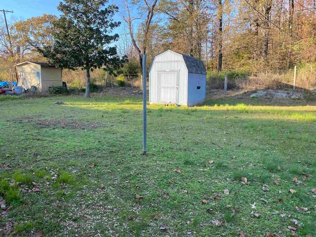 view of yard with a shed