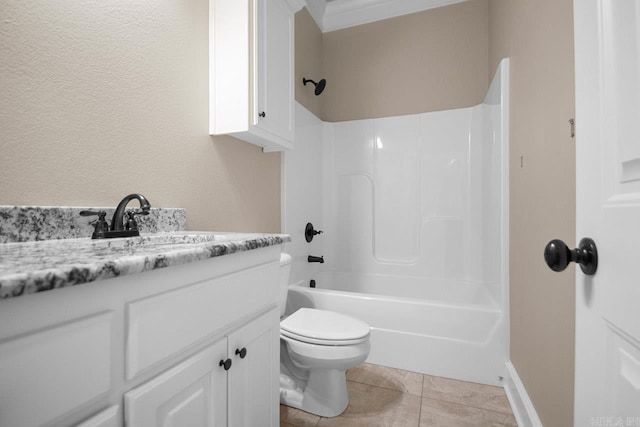 full bathroom with tile patterned flooring, vanity, toilet, and tub / shower combination