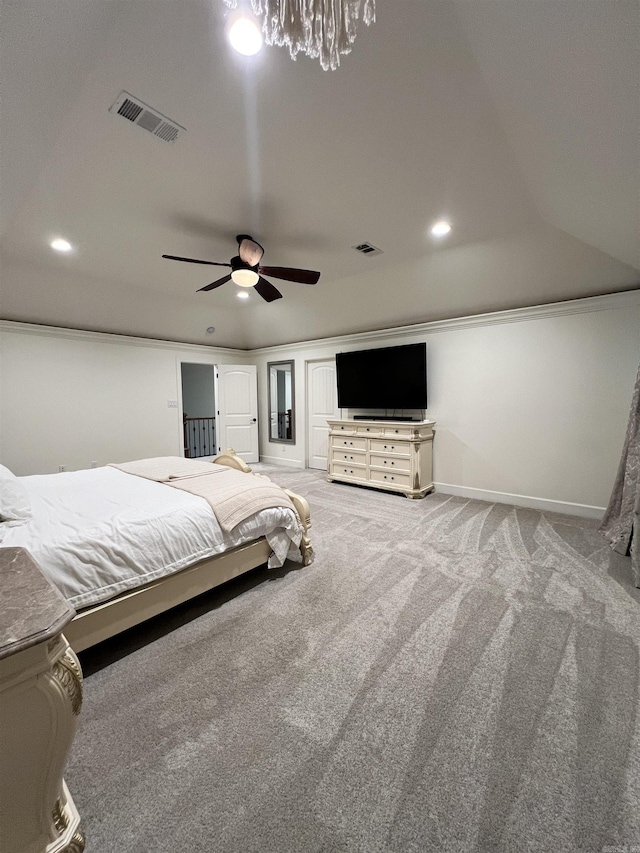 unfurnished bedroom with ceiling fan and carpet floors