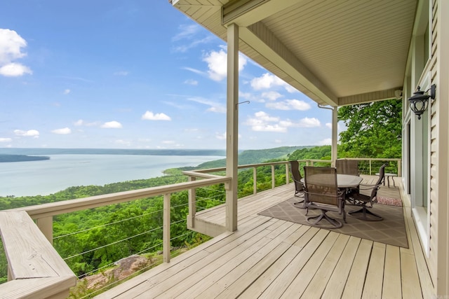 wooden terrace with a water view