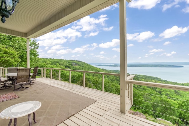 wooden deck with a water view