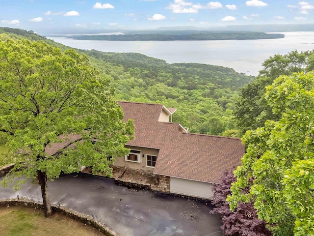 aerial view with a water view