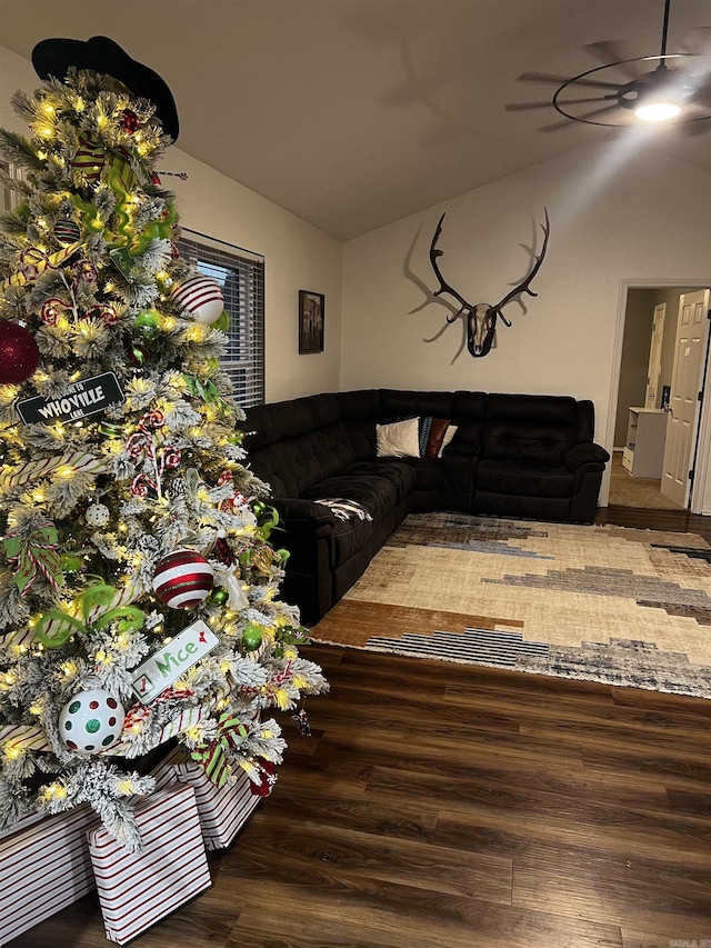 living room with dark hardwood / wood-style flooring