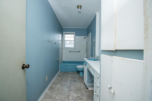 full bathroom with shower / washtub combination, vanity, and toilet