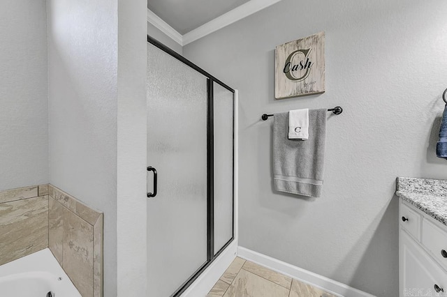 bathroom with vanity and separate shower and tub