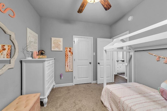 bedroom featuring carpet and ceiling fan