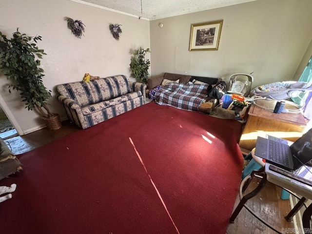 bedroom featuring hardwood / wood-style flooring and a textured ceiling