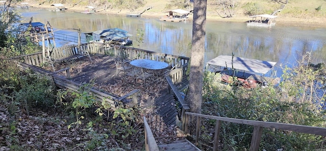 view of dock with a water view