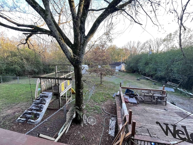 view of yard with a wooden deck