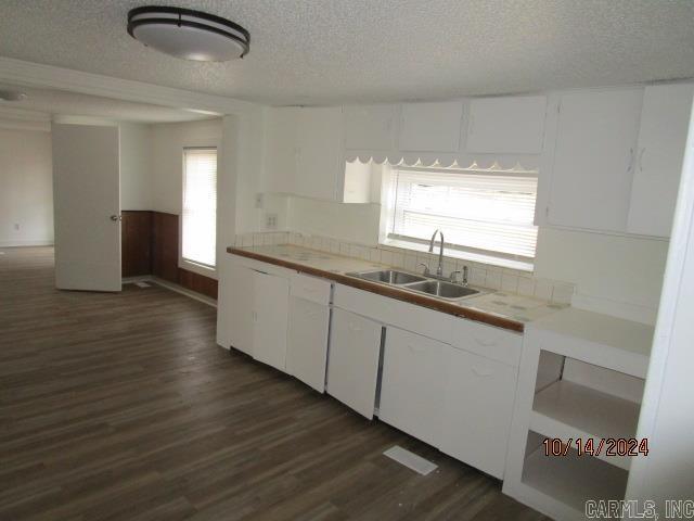 kitchen featuring dark hardwood / wood-style floors, white cabinetry, plenty of natural light, and sink