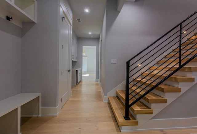 mudroom featuring light hardwood / wood-style flooring