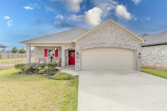 view of front facade with a garage and a front lawn