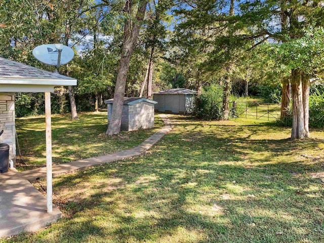 view of yard with a storage unit