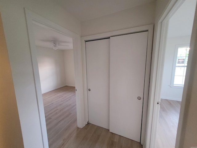 hallway with light hardwood / wood-style flooring