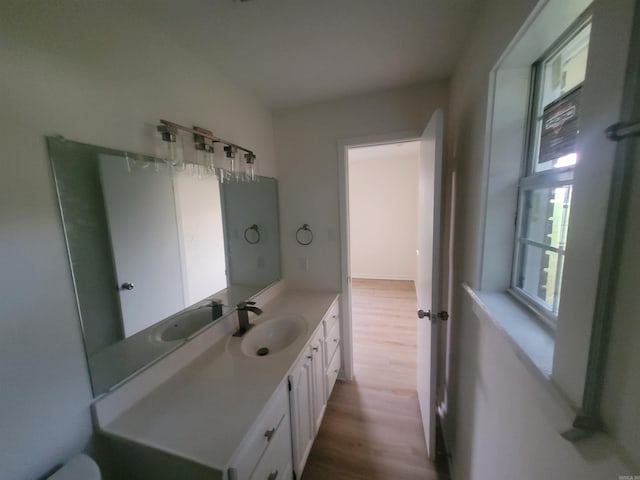 bathroom with vanity and hardwood / wood-style flooring