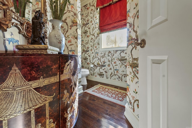 bathroom featuring wood-type flooring and toilet