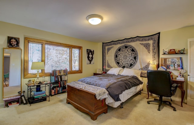 bedroom with light carpet