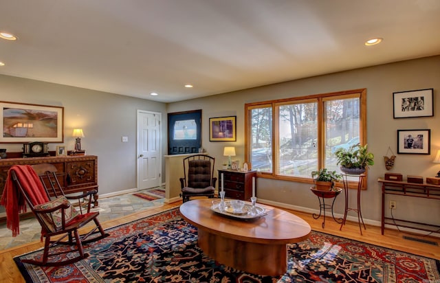 living area featuring light hardwood / wood-style flooring