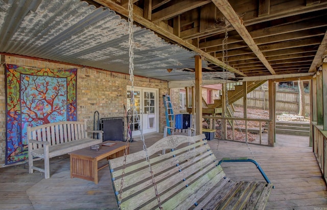 view of patio featuring an outdoor hangout area and a wooden deck